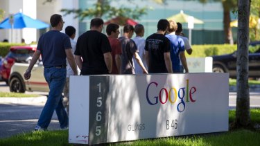 Entrance to Google's headquarters in Mountain View, near San Jose. Students are still attracted to working at Big Tech but others are shunning an industry they feel has questionable ethics.