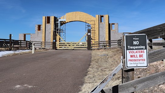 The entrance of the San Rafael Ranch, which was previously owned by Jeffrey Epstein and called the Zorro Ranch.