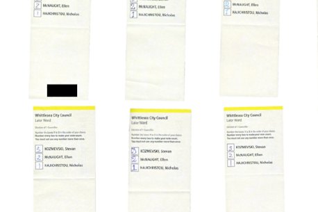 Some of the allegedly fraudulent ballots submitted in the Whittlesea council election.