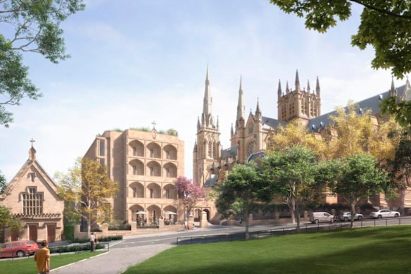 An artist’s impression of the original plan for the chancery building next to St Mary’s Cathedral. It has since been modified to be less obtrusive.