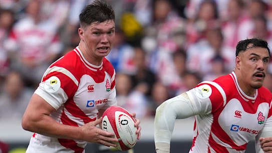 Japan’s Harry Hockings takes on France during a Nations Championship match in July.