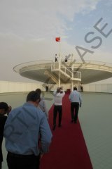 Red carpet for the march to the Burj Al Arab hotel heliport. 