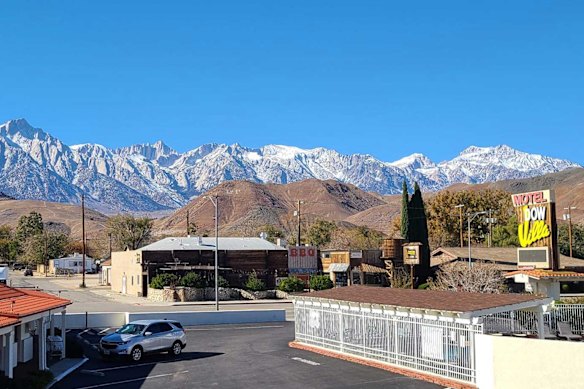 Views towards the Sierra Nevada mountains from Dow Villa Motel.