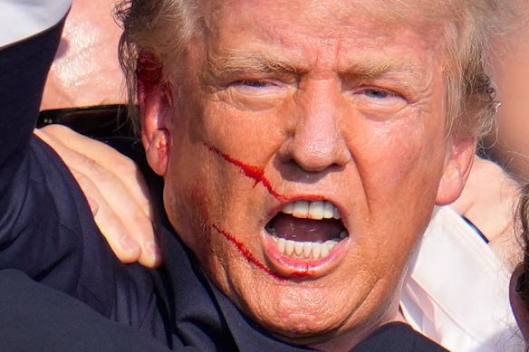 Donald Trump after an assassination attempt at a rally in Butler, Pennsylvania, last year.