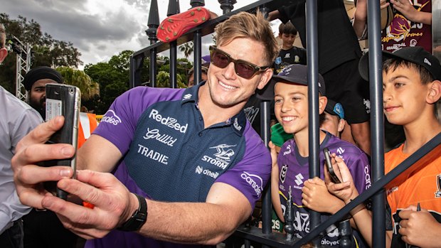 Storm star Harry Grant mingles with fans in Sydney on Thursday.