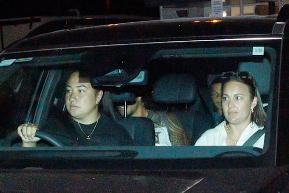 Jarome Luai is whisked away from the private jet terminal at Sydney airport by wife Bailey after returning from Port Moresby on Monday night.