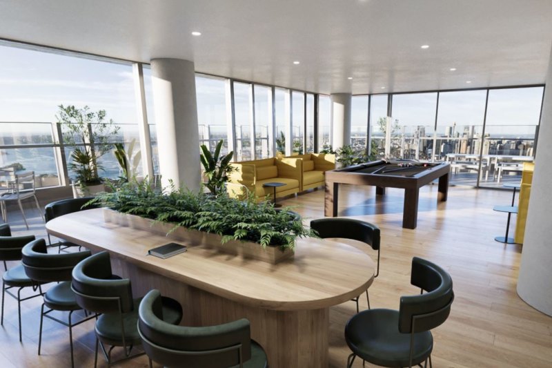 Render of a collaboration space in AirTrunk’s upcoming new flagship office in Sydney, which is set to open in February.