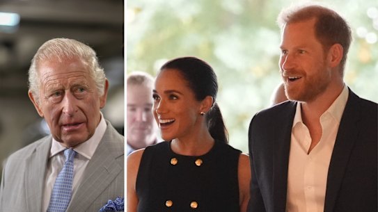 SMH/AGE composite King Charles, Prince Harry, Meghan