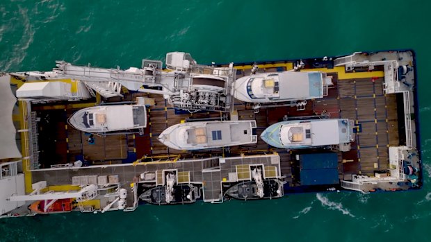 The four fishing boats on the ABF’s Ocean Shield.