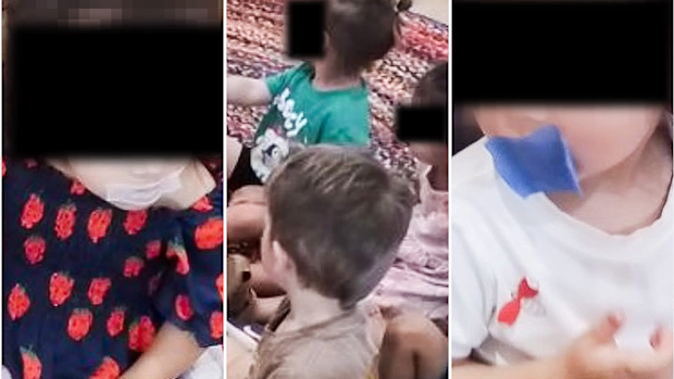 Children at the centre had their mouths taped as part of a breathing exercise. 