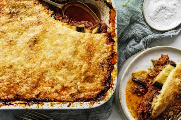 Moussaka with leftover shredded lamb.
