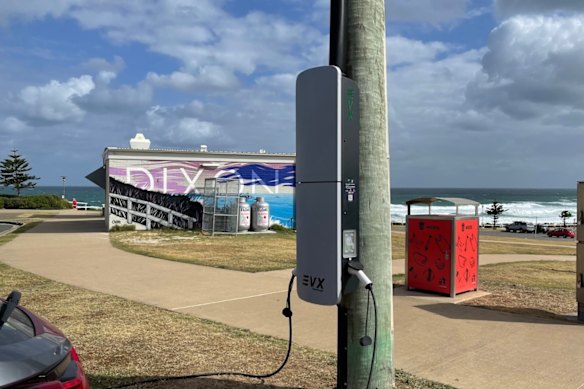 Australia’s first power pole-mounted EV charger in Merewether, NSW.