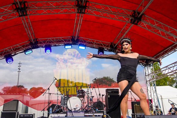 Jedda Riley performing at Yabun festival in 2024. 