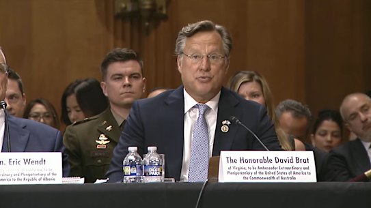 Nominated US ambassador to Australia David Brat speaks at the Senate Foreign Affairs Committee.