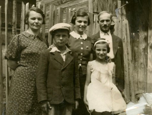 Mira Blumenstock is pictured with her parents Genya and Dolfie, her older brother Yanchi and their aunt Olga. Only Mira survived the Holocaust.