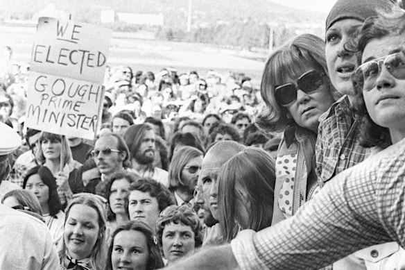 Part of the crowd outside Parliament House, Canberra, on November 11, 1975.