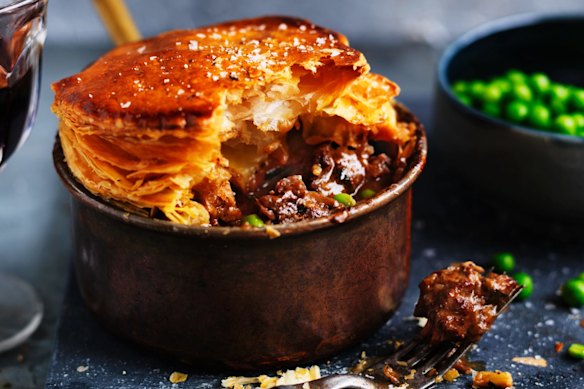 Neil Perry's beef chuck pie with peas. Yes please!