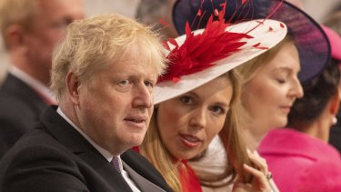 Britain’s Prime Minister Boris Johnson and his wife Carrie at the Queen’s Platinum Jubilee Thansgiving service on Friday.