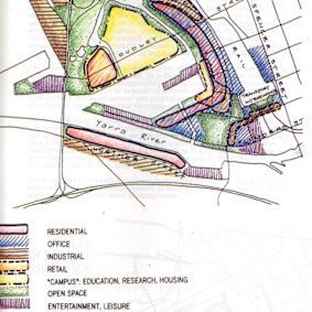 A map of an early-1990s proposal for Docklands – including a university and casino.