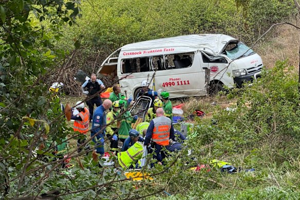 Rescuers at the crash site on Mount View Road.