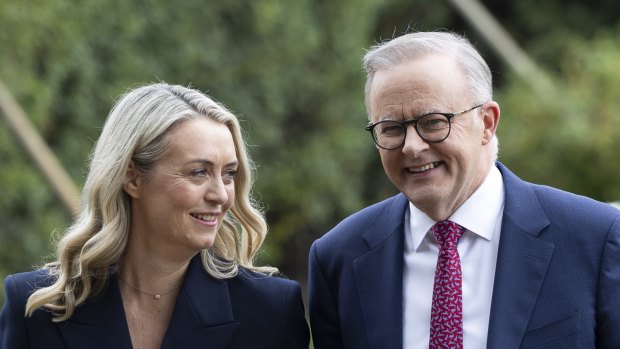 Jodie Haydon with Anthony Albanese on their engagement.