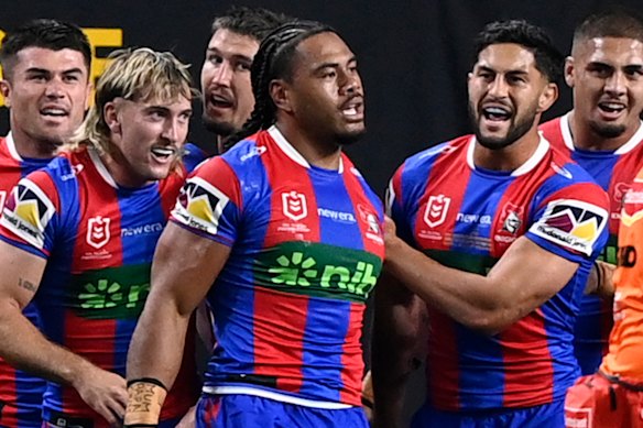 Greg Marzhew celebrates his first try of 2026.