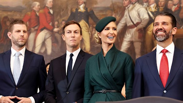 Eric Trump, Jared Kushner, Ivanka Trump and Donald Trump Jr. Members of the Trump family have faced criticism for mixing business with politics.