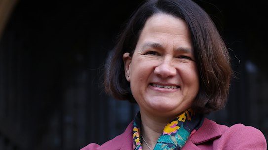 Portrait of Catherine West MP, Shadow Foreign Minister, outside Westminster Hall on February 7, 2022 in Westminster, London, United Kingdom. Hollie Adams for The Sydney Morning Herald .