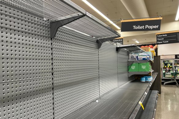 Toilet paper shelves at the Woolworths in Morningside were empty at 4pm on Monday March 3, 2025.