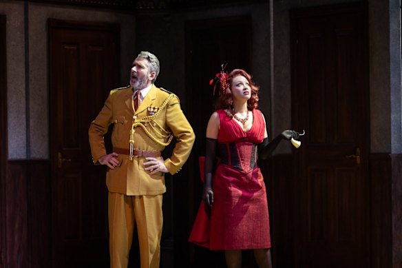 Adam Murphy (Colonel Mustard) and Olivia Deeble (Miss Scarlett) in Cluedo.