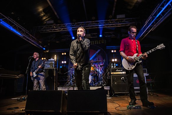 The Dead Kennedys’ 2025 line-up consists of (L-R) Klaus Flouride on bass, Skip Greer on vocals, Steve Wilson on drums, and East Bay Ray on guitar.