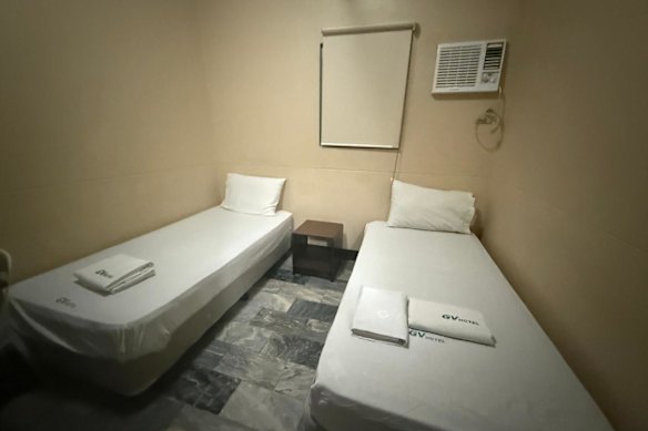 The spartan hotel room the Akrams stayed in during their trip to Davao.