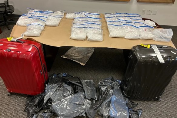 A random luggage search at San Francisco International Airport allegedly uncovered 21kg in methamphetamine en route to Brisbane.
