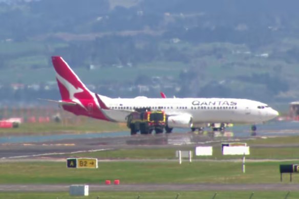 Qantas flight 141 at Auckland Airport this morning.