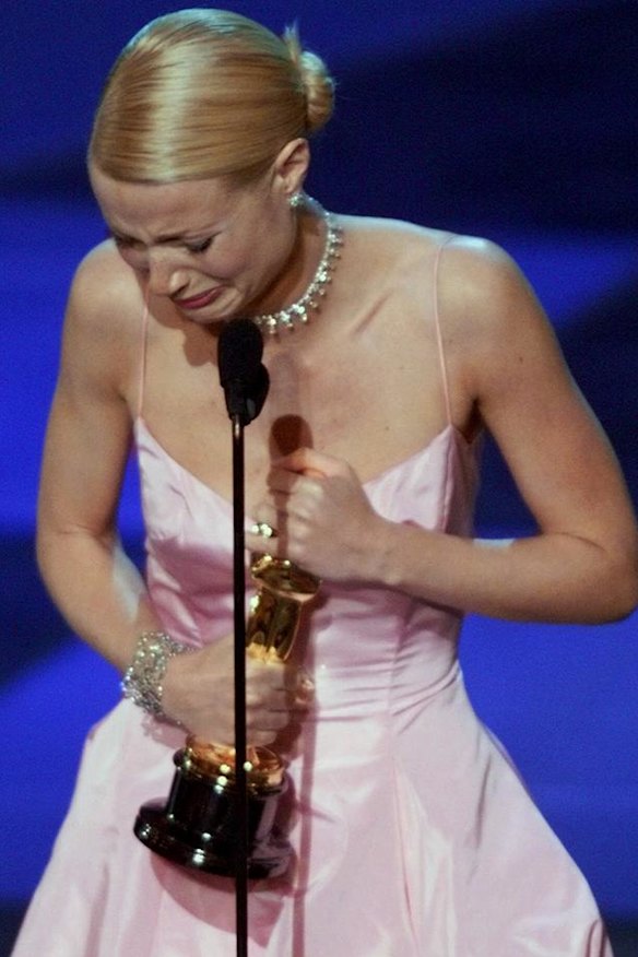 Gwyneth Paltrow cries as she accepts the Best Actress Oscar for her role in Shakespeare in Love in 1999.