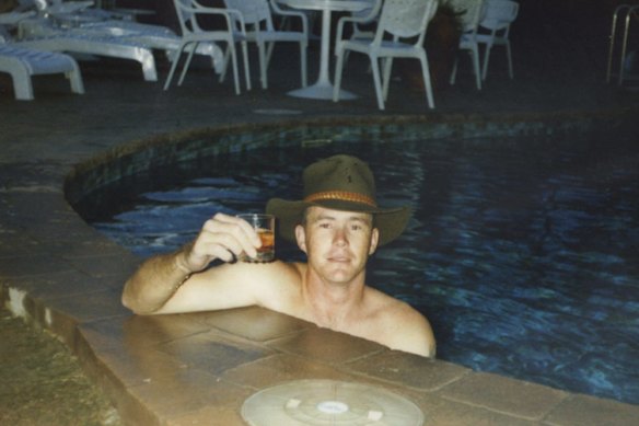 A photo of Brenden Abbott, the Postcard Bandit, at a Gold Coast hotel swimming pool circa 1995.