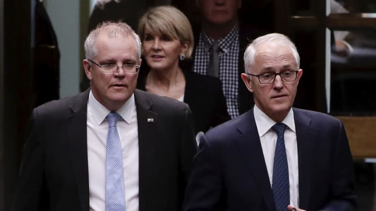 Scott Morrison and Malcolm Turnbull at Parliament House on Thursday.