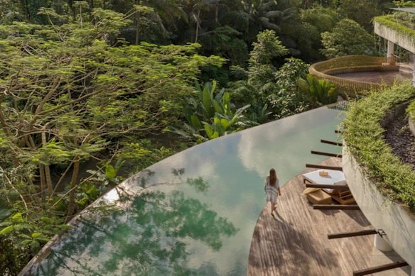 Ubud’s latest five-star retreat overlooks a striking infinity pool and sculpted rice terrace.