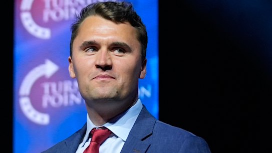 Charlie Kirk arrives at a campaign rally for Donald Trump in Las Vegas last year.