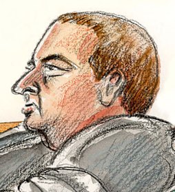 Artist sketch of Bart Rizzo in court.