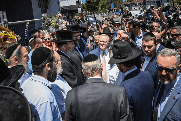 Prime Minister Anthony Albanese visiting the Adass Israel synagogue in the wake of the alleged attack.