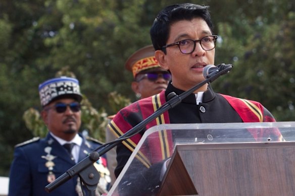 President Andry Rajoelina addresses a state ceremony last month in Antananarivo, Madagascar.
