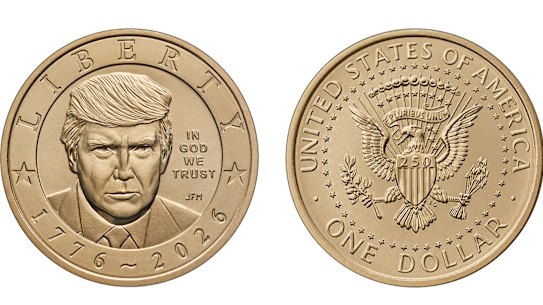 One-dollar coins bearing Donald Trump’s face.