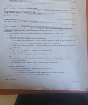 The search warrant alleging Sherwell disclosed confidential information.