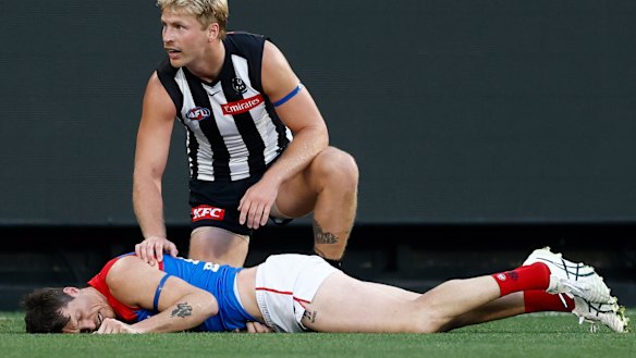 Melbourne forward Brody Mihocek has spoken publicly for the first time since fracturing his neck on King’s Birthday.