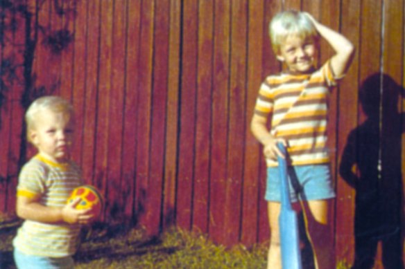 Brett and Shane Lee as youngsters at their childhood home at Mt Warrigal on the NSW South Coast.