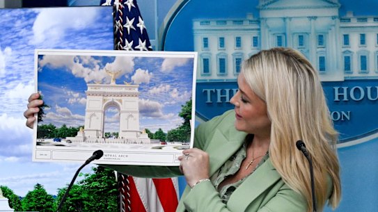 White House press secretary Karoline Leavitt talks up the so-called “Arc de Trump”.