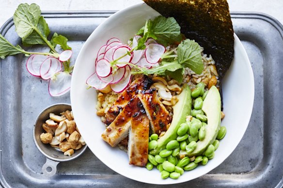 Miso grilled chicken rice bowl.