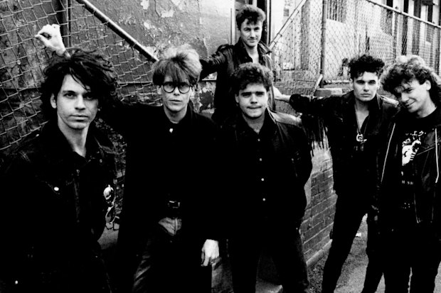 Michael Hutchence, Pengilly, brothers Andrew, Jon and Tim Farriss and Garry Gary Beers (back) as INXS in 1986.