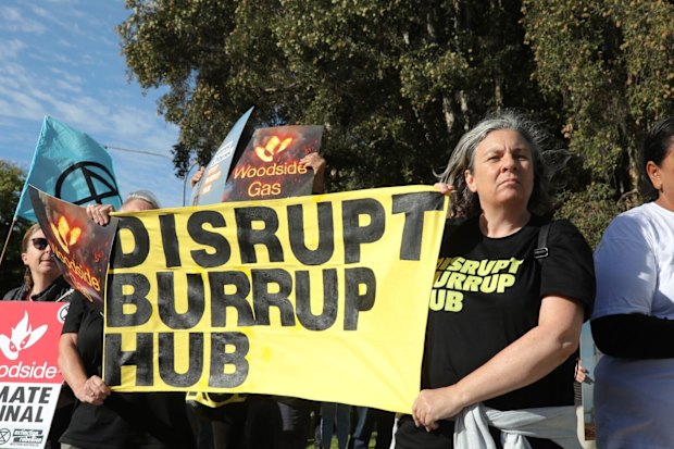Protesters at Woodside’s annual meeting in Perth last year.